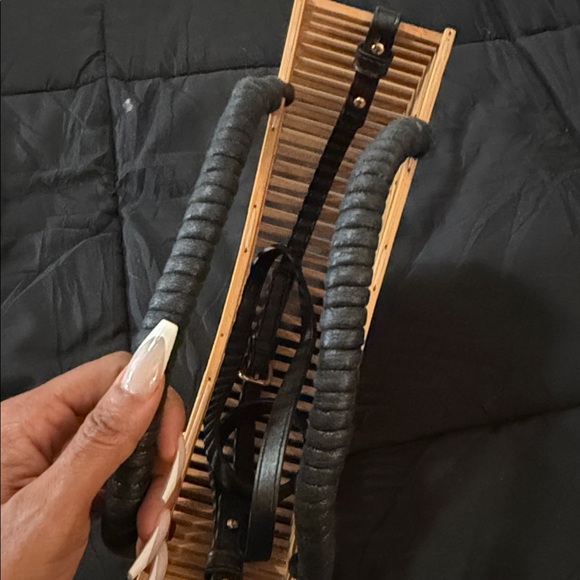 Bamboo Semi-Circle Handbag with Black Wrapped Handle - Picture 4 of 4